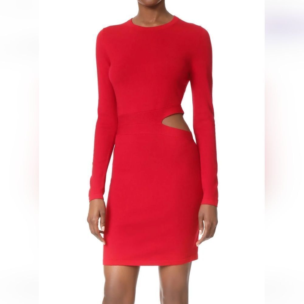 Elizabeth and James Railey Red Cutout Sheath Dress S Bodycon Long Sleeve Stretch